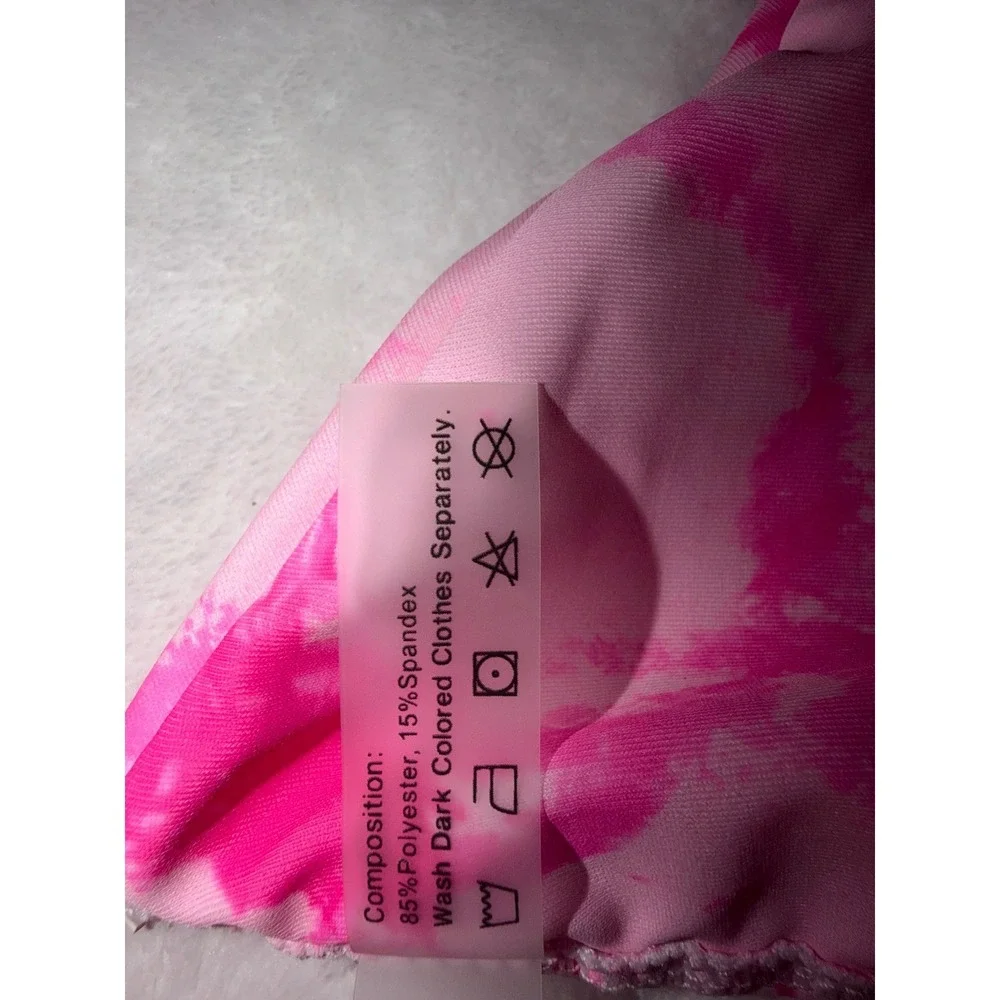 Zaful Pink Tie Dye Bikini Set Triangle Top Side Tie Bottoms‎ Womens Size S 4
